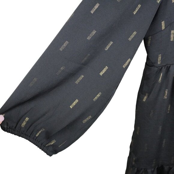 EUC Madewell Black Metallic Jacquard Faux-Wrap Tiered Mini Dress Small - Picture 8 of 12